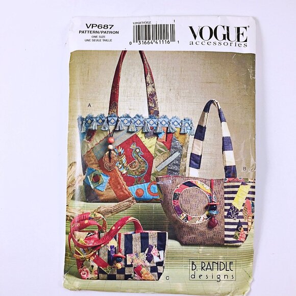 Vogue Pattern VP687 3 Unique Bag Accessories For s By B. Randle Designs - Picture 1 of 6